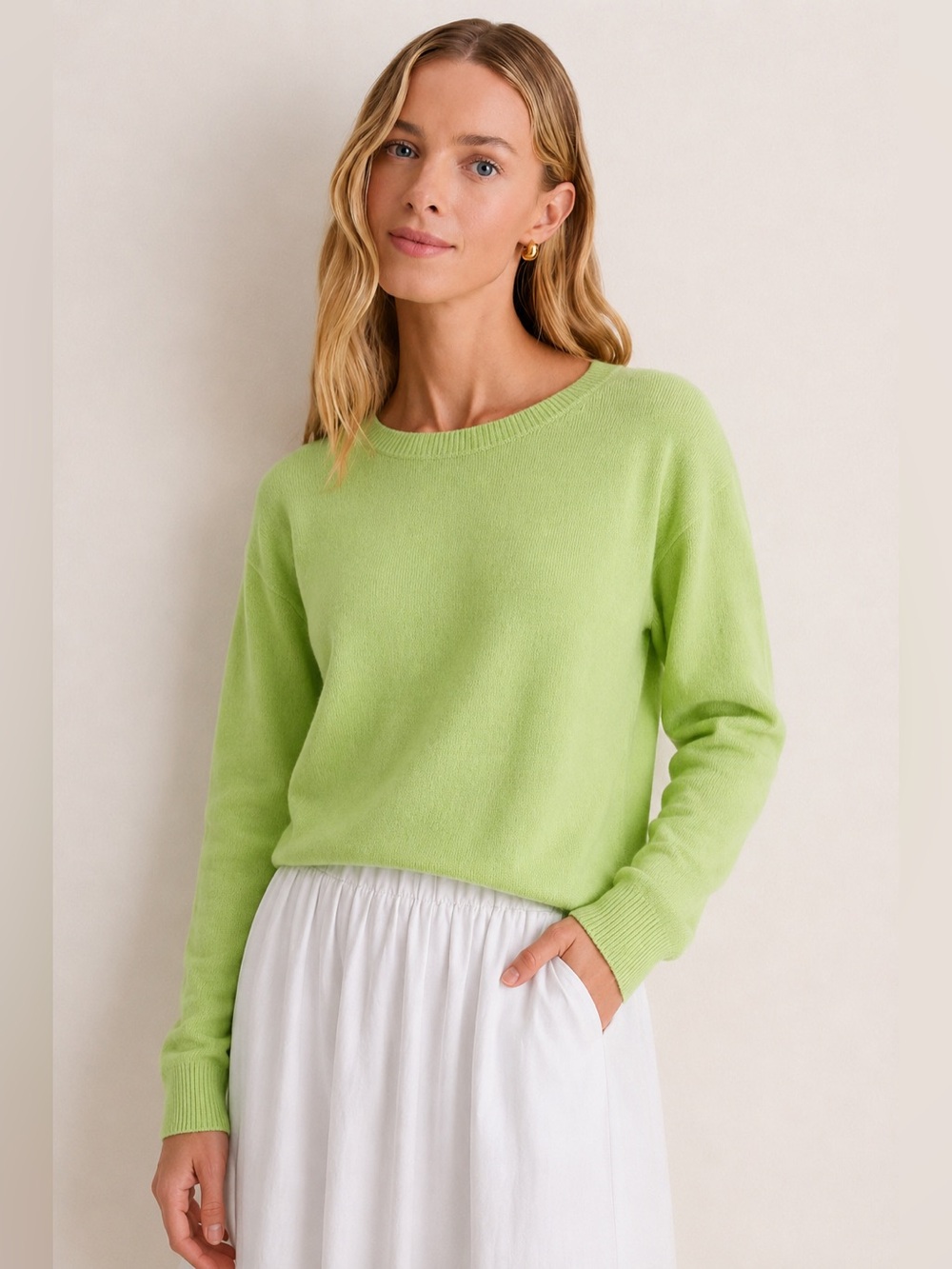 FFC Cashmere Blend Lime Green Boatneck Pullover Sweater Size Medium *invP